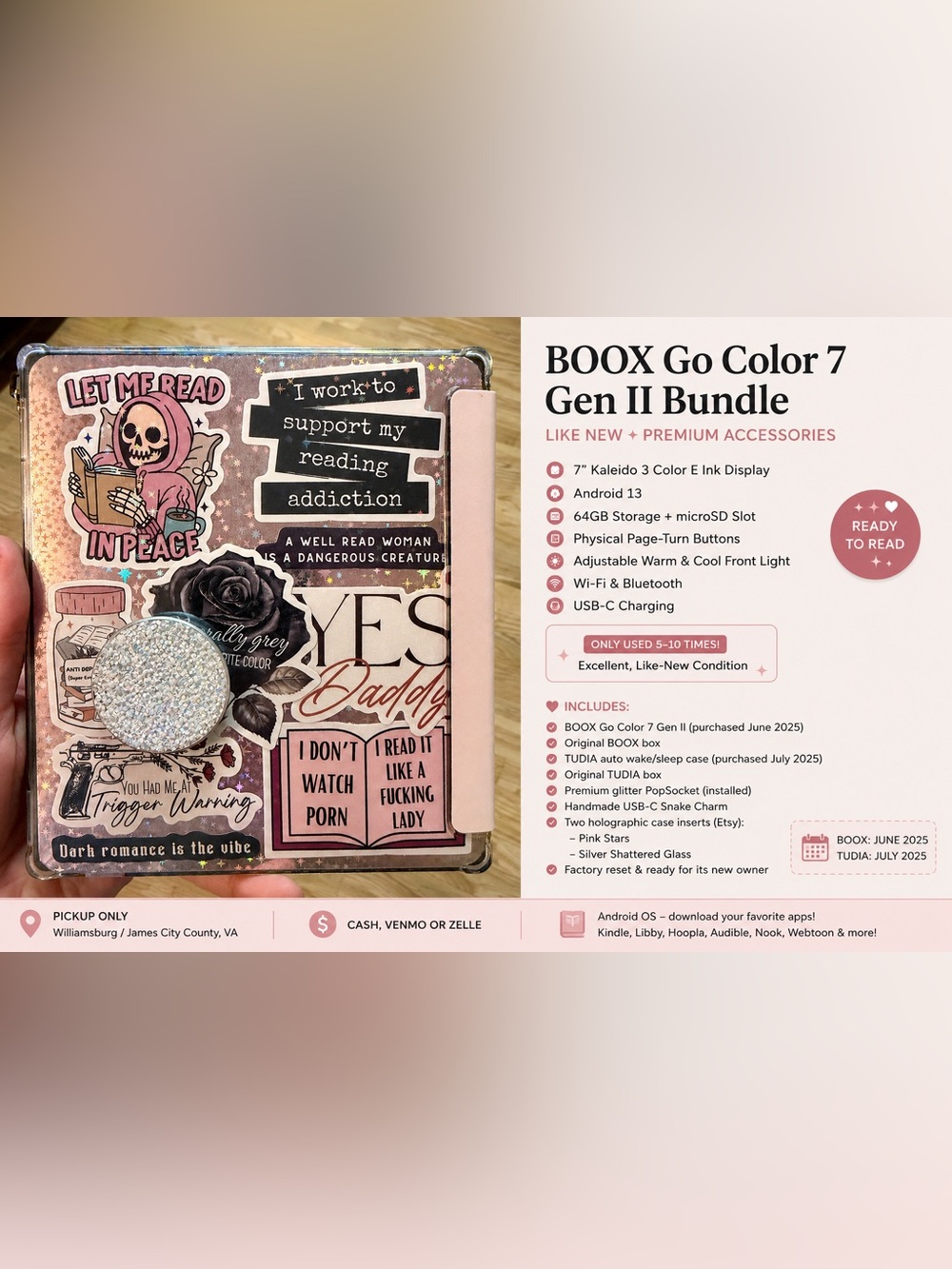 BOOX Go Color 7 Gen II Bundle - Like New - TUDIA Case & Extras
